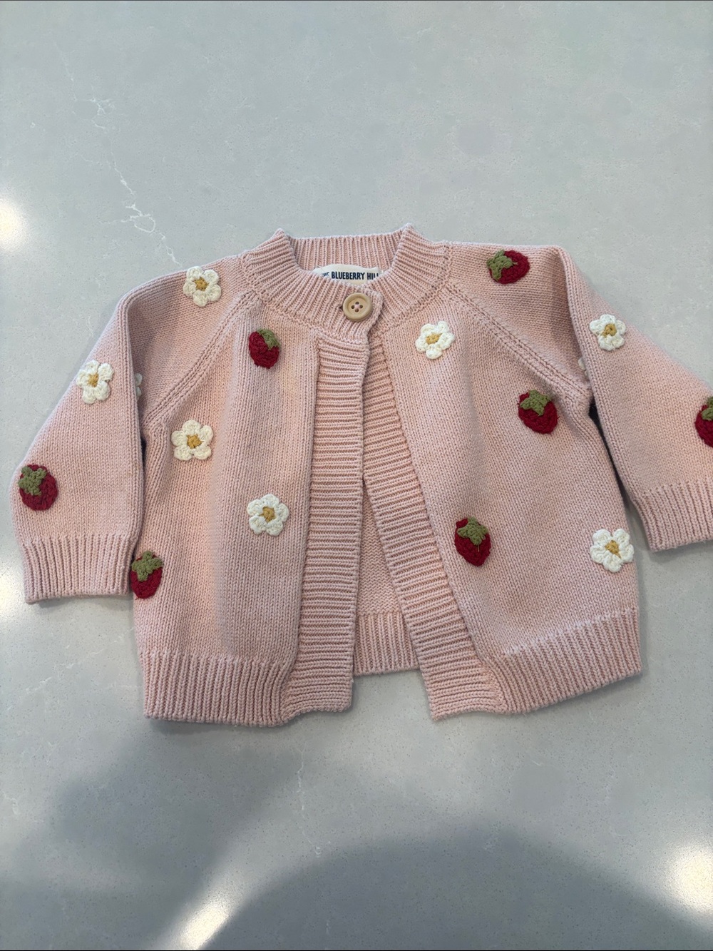 Blueberry Hill Pink Strawberry Knit Cardigan for Kids